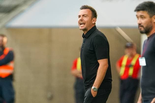 Soccer FC St Gallen 1879 vs FC TOBOL KOSTANAY 2 qualifying round UEFA Conference League Kybunpark St Gallen, Switzerland St Gallen coach Enrico Maassen St Gallen Kybunpark Canton St Gallen Switzerland Copyright: xJoeranxSteinsiekx