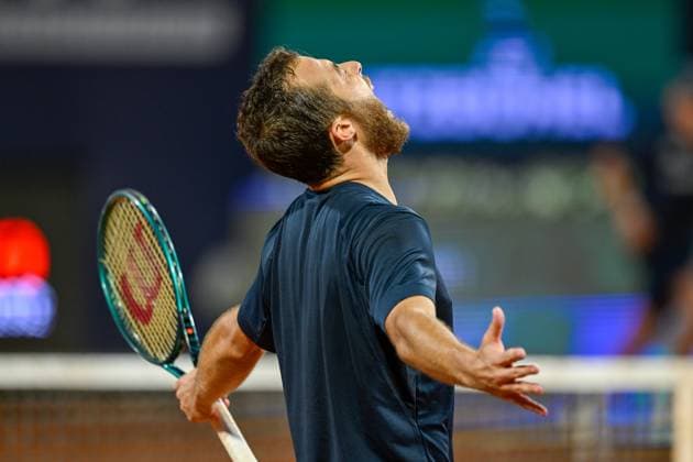 TENNIS - ATP, Tennis Herren Generali Open 2024 KITZBUEHEL,AUSTRIA,25.JUL.24 - TENNIS - ATP World Tour, Generali Open. Image shows the rejoicing of Hugo Gaston (FRA).  GEPAxpictures xDanielxSchoenherr