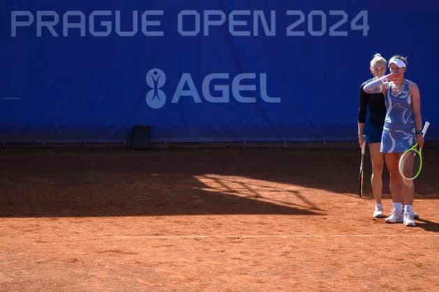 From left Czech players Katerina Siniakova and Barbora Krejcikova in action during doubles final match against Lucie Safarova of Czech Republic and Bethanie Mattek-Sands of USA witthin the WTA, Tennis Damen women s tennis tournament Livesport Prague Open 2024 in Prague, Czech Republic, July 26, 2024. (CTKxPhoto MichalxKamaryt) CTKPhotoP2024072603476  CTKPhotoP2024072603476