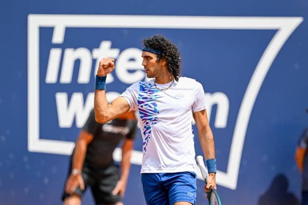 TENNIS - ATP, Tennis Herren Generali Open 2024 KITZBUEHEL,AUSTRIA,26.JUL.24 - TENNIS - ATP World Tour, Generali Open. Image shows the rejoicing of Skander Mansouri (TUN).  GEPAxpictures xDanielxSchoenherr