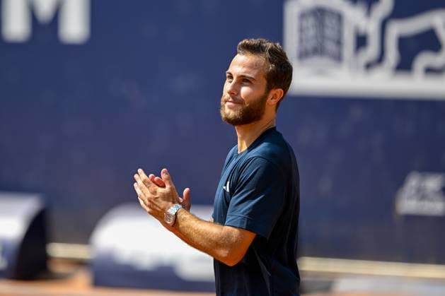 TENNIS - ATP, Tennis Herren Generali Open 2024 KITZBUEHEL,AUSTRIA,26.JUL.24 - TENNIS - ATP World Tour, Generali Open. Image shows the rejoicing of Hugo Gaston (FRA).  GEPAxpictures xDanielxSchoenherr