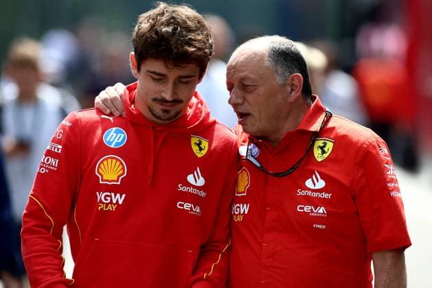 26 07 2024, xsvx, Motorsport FIA Formula 1, Belgian Grand Prix 2024 emspor, v l Charles Leclerc Ferrari starting number 16 Team Principal Frederic Fred Vasseur Scuderia Ferrari DFL DFB REGULATIONS PROHIBIT ANY USE OF PHOTOGRAPHS as IMAGE SEQUENCES and or QUASI VIDEO Spa
