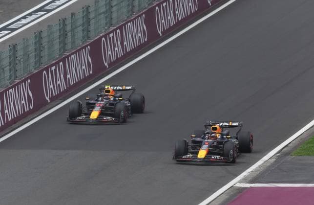 Formula 1 Rolex Belgian Grand Prix 2024 26 07 2024, Circuit de Spa Francorchamps, Spa Francorchhamps, Formula 1 Rolex Belgian Grand Prix 2024 , pictured Max Verstappen NLD , Oracle Red Bull Racing, Sergio Perez MEX nordphotoxGmbHx xBratic nph00250