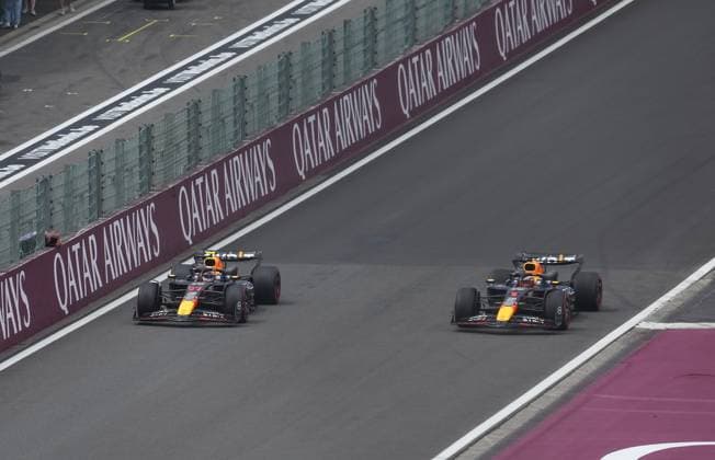 Formula 1 Rolex Belgian Grand Prix 2024 26 07 2024, Circuit de Spa Francorchamps, Spa Francorchhamps, Formula 1 Rolex Belgian Grand Prix 2024 , pictured Max Verstappen NLD , Oracle Red Bull Racing, Sergio Perez MEX nordphotoxGmbHx xBratic nph00250