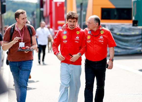 16 Charles Leclerc MCO, Scuderia Ferrari HP , Frederic Vasseur FRA, Scuderia Ferrari HP , F1 Grand Prix of Belgium at Circuit de Spa Francorchamps on July 26, 2024 in Spa Francorchamps, Belgium Photo by HOCH ZWEI Spa Francorchamps Belgium