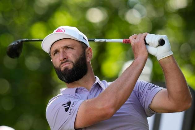 26th July 2024; JCB Golf &amp; Country Club, Rocester, Uttoxeter, England; LIV UK Golf League, Round 1; Jon Rahm of the Legion XIII GC plays from the 8th tee during round one  ActionPlus12672148 StevenxFlynn