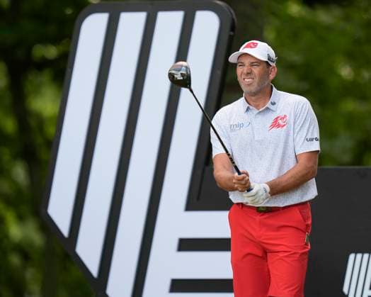 26th July 2024; JCB Golf &amp; Country Club, Rocester, Uttoxeter, England; LIV UK Golf League, Round 1; Sergio Garcia of the Fireballs GC lines up his tee shot on the 8th tee during round one  ActionPlus12672382 StevenxFlynn