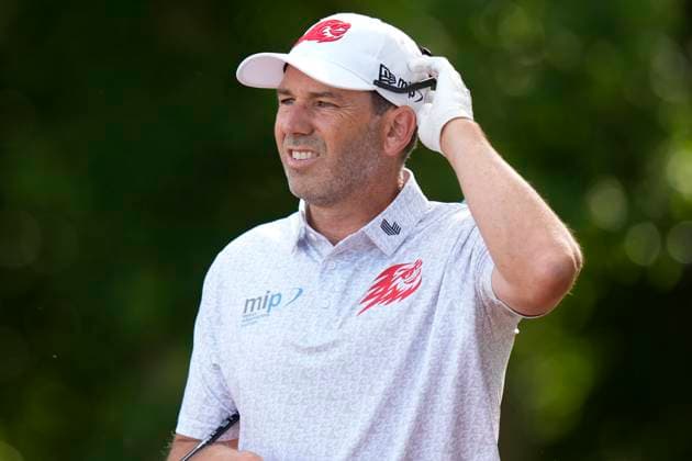 26th July 2024; JCB Golf &amp; Country Club, Rocester, Uttoxeter, England; LIV UK Golf League, Round 1; Sergio Garcia of the Fireballs GC walks off the 8th tee during round one  ActionPlus12672383 StevenxFlynn