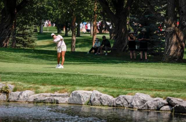 July 26, 2024, Calgary, Ab, CANADA: Lauren Coughlin, of the United States, hits from the fairway on the sixth hole during the second round at the LPGA, Golf Damen Canadian Women s Open golf tournament in Calgary, Alta., Friday, July 26, 2024. Lauren Coughlin, - ZUMAc35_ 20240726_zaf_c35_109 Copyright: xJeffxMcintoshx