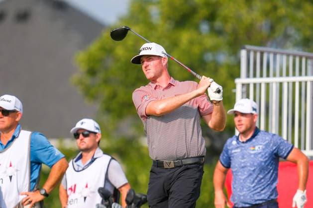 July 26, 2024, Blaine, Minnesota, USA: TAYLOR PENDRITH tees off at hole 18 during the 2024 PGA, Golf Herren 3M Open at TPC Twin Cities on July 26, 2024. Blaine USA - ZUMAg254 20240726_zsp_g254_128 Copyright: xStevenxGarciax