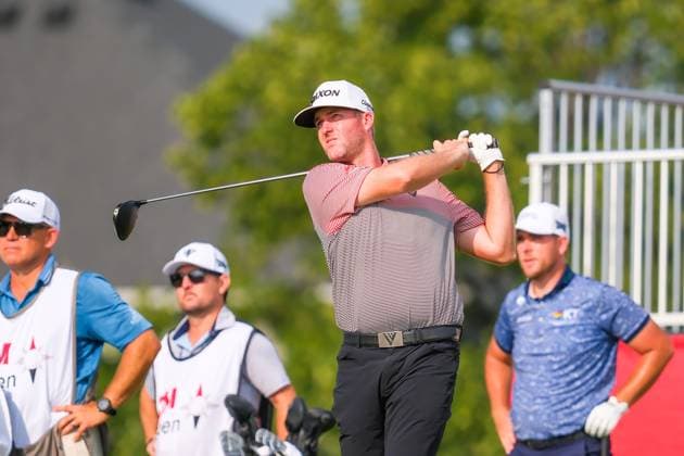 July 26, 2024, Blaine, Minnesota, USA: TAYLOR PENDRITH tees off at hole 18 during the 2024 PGA, Golf Herren 3M Open at TPC Twin Cities on July 26, 2024. Pendrith shot a 7-under 64 to get to 12-under after 36 holes. Pendrith leads by two shots going into the weekend. Blaine USA - ZUMAg254 20240726_zsp_g254_068 Copyright: xStevenxGarciax