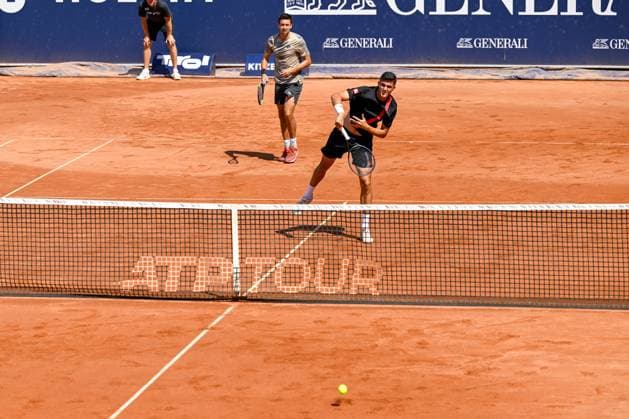 TENNIS - ATP, Tennis Herren Generali Open 2024 KITZBUEHEL,AUSTRIA,27.JUL.24 - TENNIS - ATP World Tour, Generali Open. Image shows Alexander Erler (AUT) and Andreas Mies (GER).  GEPAxpictures xDanielxSchoenherr