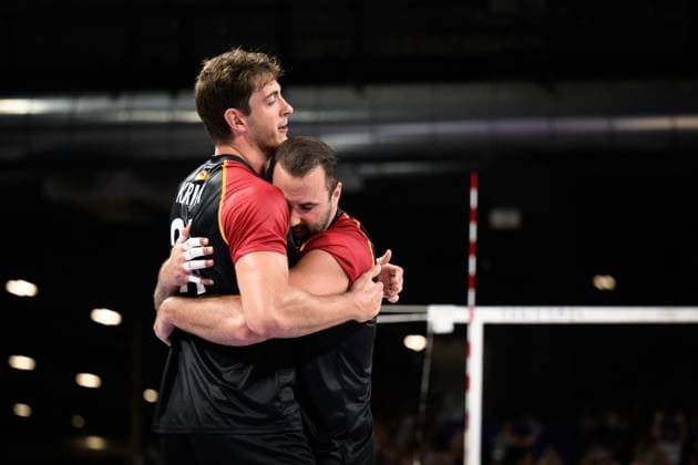 27 07 2024, Paris, Arena Paris South Volleyball, Olympic Games, Preliminary round, Germany GER vs Japan JPN Cheering Tobias Krick 21 GER , Georg Grozer 9 GER