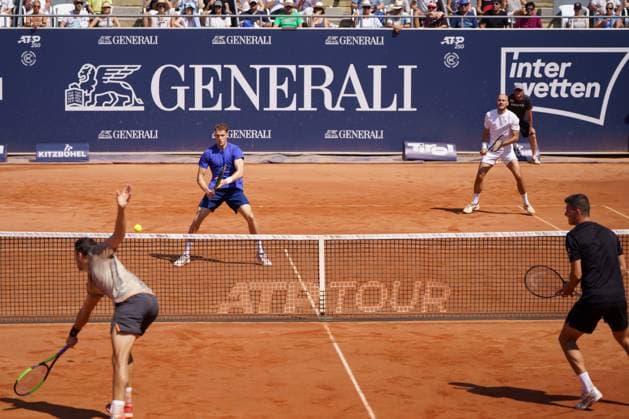 Generali Open ATP 250 2024 Kitzbühel, 27 07 2024 From the front Constantin Frantzen GER, Germany , Hendrik Jebens GER, Germany , from the back Andreas Mies GER, Germany , Alexander Erler AUT, Austria Generali Open 2024, ATP 250, Sportpark Kitzbühel on 27 07 2024, Kitzbühel Copyright: xBEAUTIFULxSPORTSx Pajonkx
