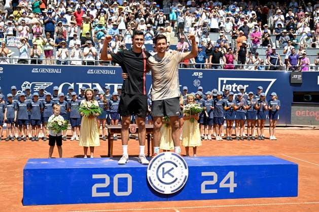 TENNIS - ATP, Tennis Herren Generali Open 2024 KITZBUEHEL,AUSTRIA,27.JUL.24 - TENNIS - ATP World Tour, Generali Open. Image shows Alexander Erler (AUT) and Andreas Mies (GER).  GEPAxpictures xDanielxSchoenherr