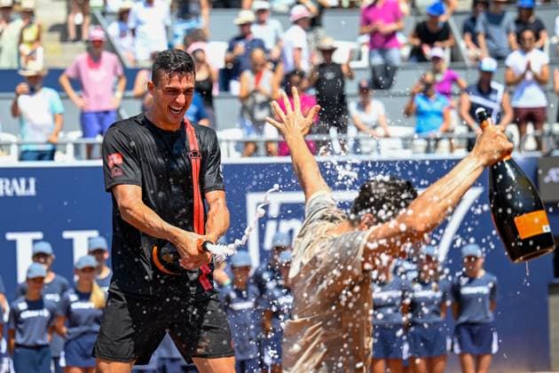 TENNIS - ATP, Tennis Herren Generali Open 2024 KITZBUEHEL,AUSTRIA,27.JUL.24 - TENNIS - ATP World Tour, Generali Open. Image shows Alexander Erler (AUT) and Andreas Mies (GER).  GEPAxpictures xDanielxSchoenherr