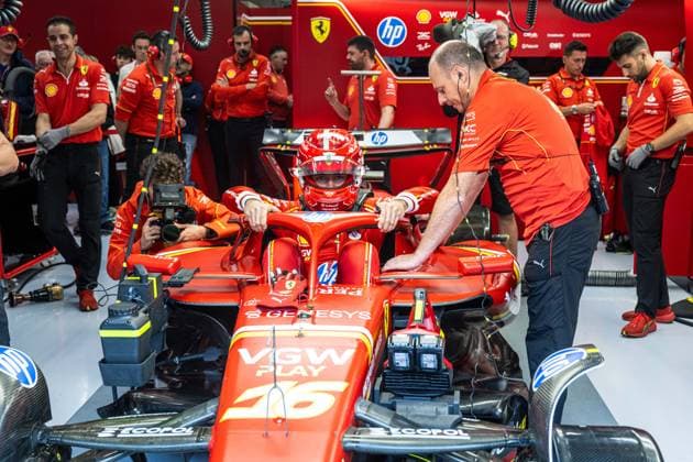 Scuderia Ferrari Monegasque rider Charles Leclerc is pictured during the free training ahead of the Grand Prix F1 of Belgium race, in Spa-Francorchamps, Saturday 27 July 2024. The Spa-Francorchamps Formula One Grand Prix takes place this weekend, from July 25th to July 28th. JONASxROOSENS  x97152635x