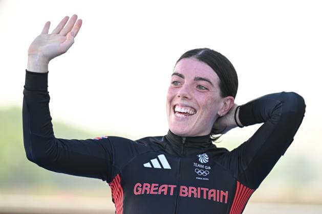 27th July 2024; Paris Olympic Games, Olympische Spiele, Olympia, OS Paris, France, Day 2; Womens cycling individual time trial, Anna Henderson of Great Britain waves to team mates after the race and winning silver  ActionPlus12672657 SimonxWest