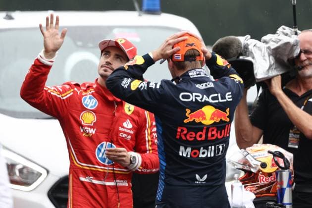 F1 Belgian Grand Prix 2024 Qualifying Charles Leclerc of Ferrari and Max Verstappen of Red Bull Racing after qualifying ahead of the Formula 1 Belgian Grand Prix at Spa-Francorchamps in Spa, Belgium on July 27, 2024. Spa Belgium  Copyright: xJakubxPorzyckix originalFilename:porzycki-f1belgia240727_npf6r.jpg