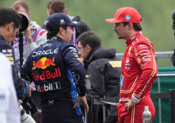 Formula 1 Rolex Belgian Grand Prix 2024 27 07 2024, Circuit de Spa Francorchamps, Spa Francorchhamps, Formula 1 Rolex Belgian Grand Prix 2024 , in the picture 2 starting position for Charles Leclerc MCO , Scuderia Ferrari HP, 3 starting position for Sergio Perez MEX , Oracle Red Bull Racing nordphotoxGmbHx xBratic nph00250