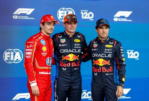 16 Charles Leclerc MCO, Scuderia Ferrari HP , 1 Max Verstappen NLD, Oracle Red Bull Racing , 11 Sergio Perez MEX, Oracle Red Bull Racing , F1 Grand Prix of Belgium at Circuit de Spa Francorchamps on July 27, 2024 in Spa Francorchamps, Belgium Photo by HOCH ZWEI Spa Francorchamps Belgium