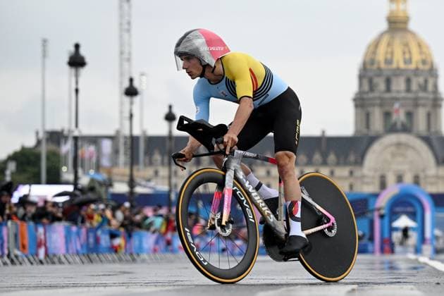 OLY24 CYCLING ROAD, Belgian cyclist Remco Evenepoel during the Men?s Individual Time Trial at Pont Alexandre III as part of the 2024 Paris Olympic Games, Olympische Spiele, Olympia, OS in Paris, France, Saturday, July 27, 2024. ( NO ARCHIVING, EDITORIAL USE ONLY, NO USE IN BOOKS WITHOUT CONSENT PARIS FRANCE Copyright: xDANxHIMBRECHTSx 20240728127802734957