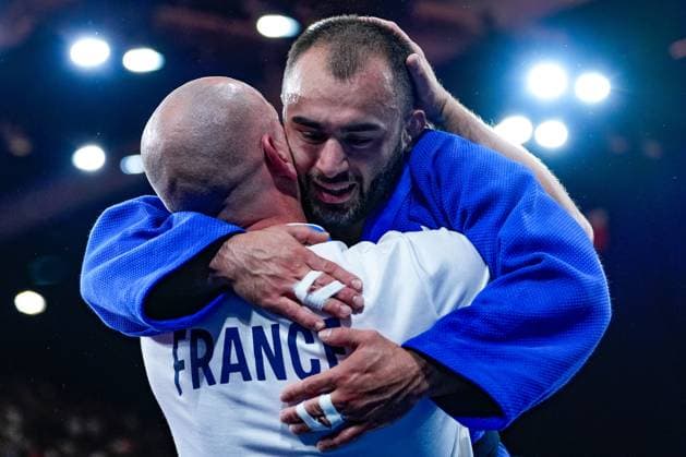 July 27, 2024, Paris, Paris, FRANCE: Mkheidze Luka (FRA) celebrate of victory during compete in the judo Men -60kg Semifinals at the Champ-de-Mars Arena during the Paris 2024 Olympics Games on July 27, 2024 in Paris, France. Paris FRANCE - ZUMAa181 20240727_zaa_a181_293 Copyright: xOscarxJ.xBarrosox