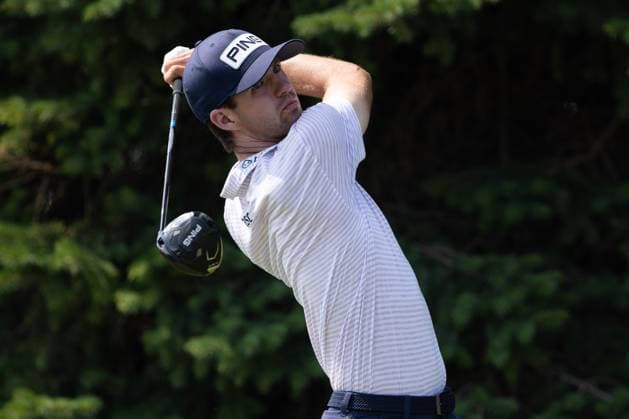 BLAINE, MN - JULY 27: Alex Smalley hits a tee shot on the second hole during the third round of the 3M Open at TPC Twin Cities on July 27, 2024 in Blaine, Minnesota. (Photo by Bailey Hillesheim Icon Sportswire) GOLF: JUL 27 PGA, Golf Herren 3M Open Round 3 EDITORIAL USE ONLY Icon2407270203