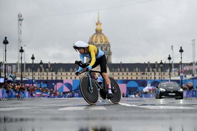 OLY24 CYCLING ROAD, Belgian cyclist Wout van Aert during the Men?s Individual Time Trial at Pont Alexandre III as part of the 2024 Paris Olympic Games, Olympische Spiele, Olympia, OS in Paris, France, Saturday, July 27, 2024. ( NO ARCHIVING, EDITORIAL USE ONLY, NO USE IN BOOKS WITHOUT CONSENT PARIS FRANCE Copyright: xDANxHIMBRECHTSx 20240728191593620061