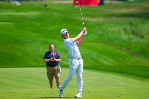 July 27, 2024, Blaine, Minnesota, USA: MAVERICK MCNEALY makes a play from the 7th fairway during the 2024 PGA, Golf Herren 3M Open at TPC Twin Cities on July 27th, 2024. Blaine USA - ZUMAg254 20240727_zsp_g254_031 Copyright: xStevenxGarciax