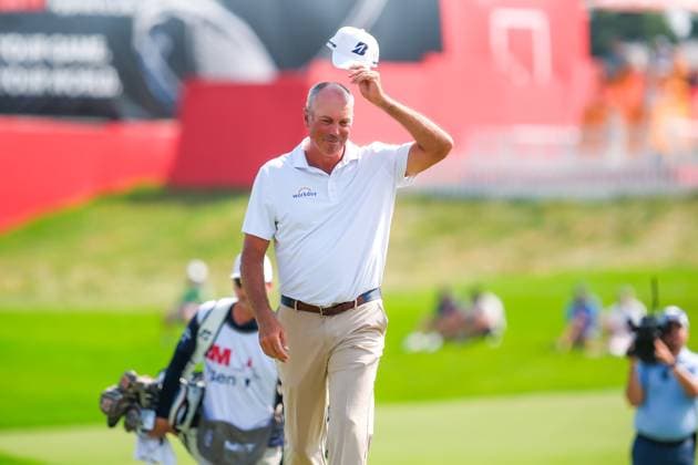 July 27, 2024, Blaine, Minnesota, USA: MATT KUCHAR celebrates a shot that went in for eagle on the 18th to put him in 2nd overall during the 2024 PGA, Golf Herren 3M Open at TPC Twin Cities on July 27th, 2024. Blaine USA - ZUMAg254 20240727_zsp_g254_101 Copyright: xStevenxGarciax