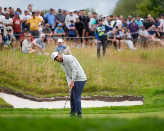 27th July 2024; JCB Golf &amp; Country Club, Rocester, Uttoxeter, England; LIV UK Golf League, Round 2; Andy Ogletree of the Highflyers GC putts on the first green during round two  ActionPlus12673166 StevenxFlynn