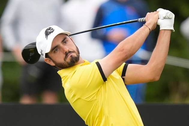 27th July 2024; JCB Golf &amp; Country Club, Rocester, Uttoxeter, England; LIV UK Golf League, Round 2; Abraham Ancer of the Fireballs GC plays from the 15th tee during round two  ActionPlus12673212 StevenxFlynn