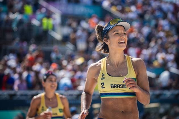 Women&amp; 39;s Beach volleyball, Beachvolleyball - Brazil PARIS, IF - 28.07.2024: WOMEN& 39;S BEACH VOLLEYBALL - BRAZIL - Beach Volleyball - Paris 2024 Olympics - Brazil (Carol and Barbara) x Japan (Akiko and Ishii) in a match valid for the preliminary round of the women& 39;s doubles competition, held at the Eiffel Tower Arena, in Paris, France, this Sunday (28) (Photo: Luca Castro Fotoarena) x2581825x  LucaxCastro