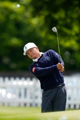 28th July 2024; JCB Golf &amp; Country Club, Rocester, Uttoxeter, England; LIV UK Golf League, Final Round; Jinichiro Kozuma of the Iron Heads GC warms up on the practice ground before the final round  ActionPlus12673260 StevenxFlynn