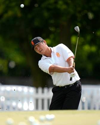 28th July 2024; JCB Golf &amp; Country Club, Rocester, Uttoxeter, England; LIV UK Golf League, Final Round; Danny Lee of the Iron Heads GC warms up on the practice ground before the final round  ActionPlus12673261 StevenxFlynn