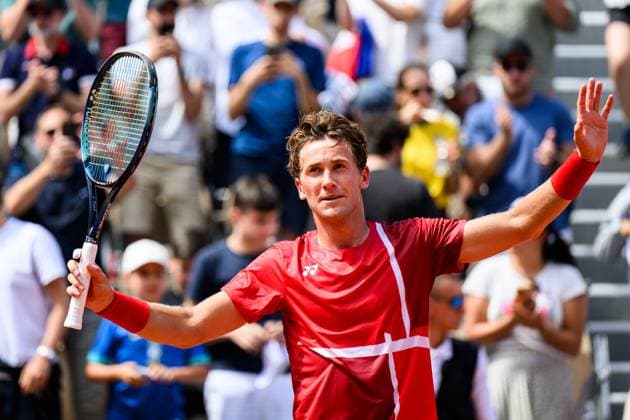 240728 Casper Ruud of Norway celebrates after men™s singles 1st round tennis match between Norway and Japan during day 2 of the Paris 2024 Olympic Games, Olympische Spiele, Olympia, OS on July 28, 2024 in Paris. Photo: Jon Olav Nesvold BILDBYRAN COP 217 JE0083 tennis paris 2024 olympics day 2 mens singles 1st round bbeng jubel *** 240728 Casper Ruud of Norway celebrates after men™s singles 1st round tennis match between Norway and Japan during day 2 of the Paris 2024 Olympic Games on July 28, 2024 in Paris Photo Jon Olav Nesvold BILDBYRAN COP 217 JE0083 tennis paris 2024 olympics day 2 mens singles 1st round bbeng jubel  Copyright: JONxOLAVxNESVOLD BB240728JE038