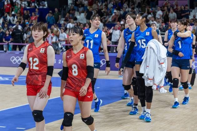 Volleyball - Olympic Games, Olympische Spiele, Olympia, OS Paris 2024: Day-2 Satomi Fukudome, Manami Kojima are playing during Volleyball Women s Preliminary Round - Group B - match between Poland and Japan on the Olympic Games Paris 2024 at South Paris Arena in Paris, France on July 28, 2024. Paris France  Copyright: xAndrzejxIwanczukx originalFilename:iwanczuk-volleyba240728_nptMt.jpg