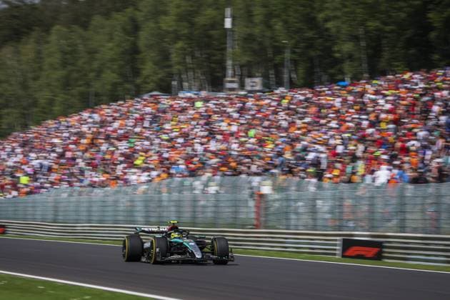 44 HAMILTON Lewis (gbr), Mercedes AMG F1 Team W15, action during the Formula 1 Rolex Belgian Grand Prix 2024, 14th round of the 2024 Formula One World Championship, WM, Weltmeisterschaft from July 26 to 28, 2024 on the Circuit de Spa-Francorchamps, in Stavelot, Belgium - F1 - BELGIAN GRAND PRIX 2024 DPPI Panoramic  240728_R14_BELGIO_DP_AV6_3753