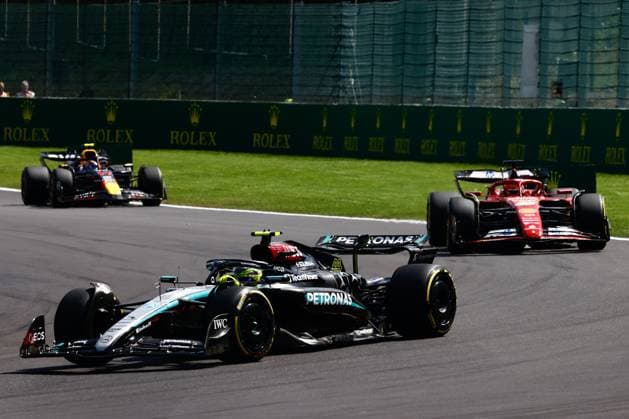 F1 Belgian Grand Prix 2024 Lewis Hamilton of Mercedes, Charles Leclerc of Ferrari and Sergio Perez of Red Bull Racing during the Formula 1 Belgian Grand Prix at Spa-Francorchamps in Spa, Belgium on July 27, 2024. Spa Belgium  Copyright: xJakubxPorzyckix originalFilename:porzycki-f1belgia240728_npyyh.jpg