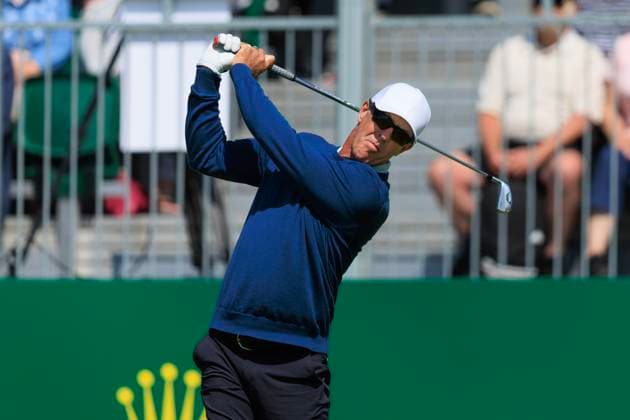 28th July 2024; Carnoustie Golf Links, Carnoustie, Angus, Scotland, Senior Open Championship, Round 4; Richard Green tees off on the first hole of the Championship Links, Carnoustie during the final round of The Senior Open presented by Rolex  ActionPlus12673496 DavidxYoung
