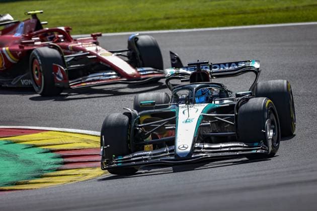 63 RUSSELL George (gbr), Mercedes AMG F1 Team W15, action during the Formula 1 Rolex Belgian Grand Prix 2024, 14th round of the 2024 Formula One World Championship, WM, Weltmeisterschaft from July 26 to 28, 2024 on the Circuit de Spa-Francorchamps, in Stavelot, Belgium - F1 - BELGIAN GRAND PRIX 2024 DPPI Panoramic  240728_R14_BELGIO_DP_JFR62338
