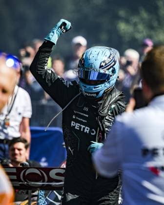 RUSSELL George (gbr), Mercedes AMG F1 Team W15, portrait, celebrate his win during the Formula 1 Rolex Belgian Grand Prix 2024, 14th round of the 2024 Formula One World Championship, WM, Weltmeisterschaft from July 26 to 28, 2024 on the Circuit de Spa-Francorchamps, in Stavelot, Belgium - F1 - BELGIAN GRAND PRIX 2024 DPPI Panoramic  240728_R14_BELGIO_DP_FG006699A