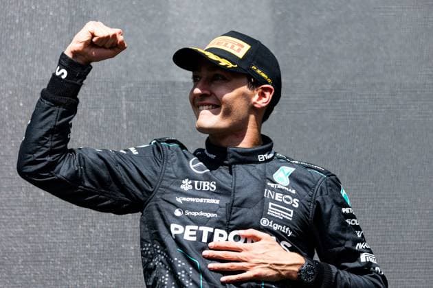 RUSSELL George (gbr), Mercedes AMG F1 Team W15, portrait podium during the Formula 1 Rolex Belgian Grand Prix 2024, 14th round of the 2024 Formula One World Championship, WM, Weltmeisterschaft from July 26 to 28, 2024 on the Circuit de Spa-Francorchamps, in Stavelot, Belgium - F1 - BELGIAN GRAND PRIX 2024 DPPI Panoramic  240728_R14_BELGIO_DP_JFR62873.CR3_