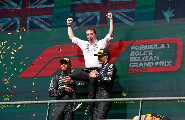 44 Lewis Hamilton GBR, Mercedes AMG Petronas F1 Team , 63 George Russell GBR, Mercedes AMG Petronas F1 Team , F1 Grand Prix of Belgium at Circuit de Spa Francorchamps on July 28, 2024 in Spa Francorchamps, Belgium Photo by HOCH ZWEI Spa Francorchamps Belgium