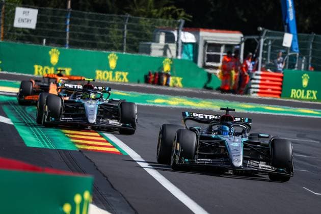 63 George Russell GBR, Mercedes AMG Petronas F1 Team , 44 Lewis Hamilton GBR, Mercedes AMG Petronas F1 Team , 81 Oscar Piastri AUS, McLaren Formula 1 Team , F1 Grand Prix of Belgium at Circuit de Spa Francorchamps on July 28, 2024 in Spa Francorchamps, Belgium Photo by HOCH ZWEI Spa Francorchamps Belgium