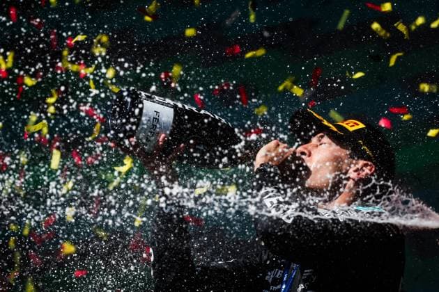 RUSSELL George (gbr), Mercedes AMG F1 Team W15, celebrating the race win during the Formula 1 Rolex Belgian Grand Prix 2024, 14th round of the 2024 Formula One World Championship, WM, Weltmeisterschaft from July 26 to 28, 2024 on the Circuit de Spa-Francorchamps, in Stavelot, Belgium - F1 - BELGIAN GRAND PRIX 2024 DPPI Panoramic  240728_R14_BELGIO_DP_FG007091