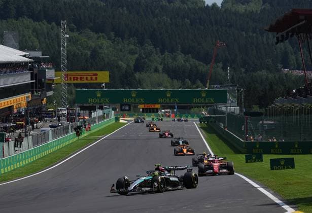 28 07 2024, Circuit de Spa Francorchamps, Spa Francorchhamps, Formula 1 Rolex Belgian Grand Prix 2024 , pictured Lewis Hamilton GBR , Mercedes AMG Petronas Formula One Team, Charles Leclerc MCO , Scuderia Ferrari HP, Sergio Perez MEX , Oracle Red Bull Racing Defodi 506 20240728 hbr 1776 Defodi-506