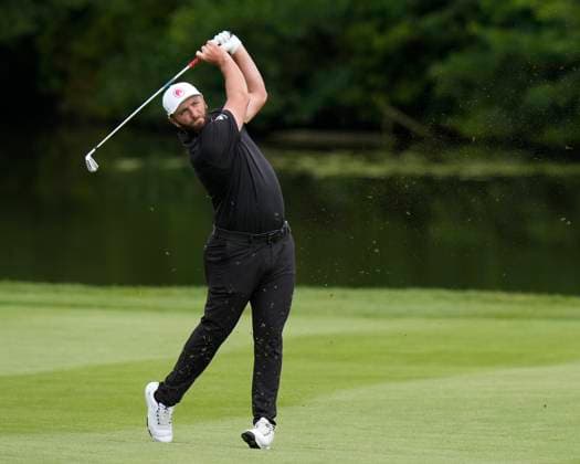 28th July 2024; JCB Golf &amp; Country Club, Rocester, Uttoxeter, England; LIV UK Golf League, Final Round; Jon Rahm of the Legion XIII GC plays his second shot to the first hole  ActionPlus12673665 StevenxFlynn
