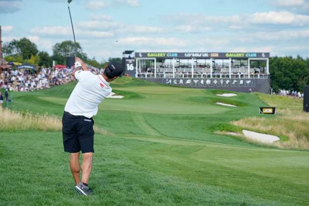 28th July 2024; JCB Golf &amp; Country Club, Rocester, Uttoxeter, England; LIV UK Golf League, Final Round; Kevin Na of the Iron Heads GC plays his second shot to the 16th green  ActionPlus12673694 StevenxFlynn